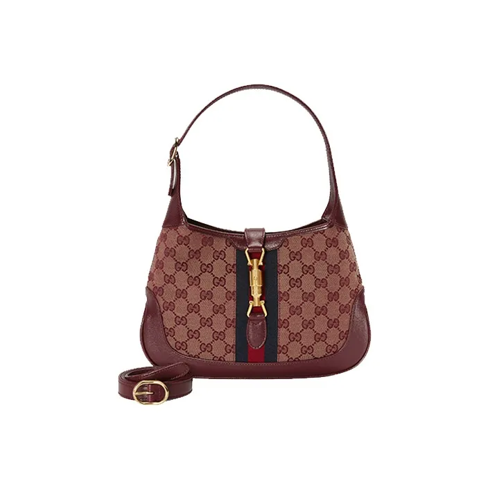 GUCCI Jackie 1961 Canvas With Leather Trim Crescent Shoulder Bag Shoulder Bag Women's Burgundy-7