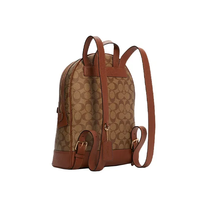 COACH Kenley Canvas With Leather Backpack With Built-in Bag Medium Size Women's Caramel Brown-1