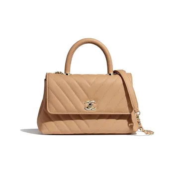 CHANEL COCO Handle Calfskin Metallic Paint One Shoulder Handbags Women's Beige