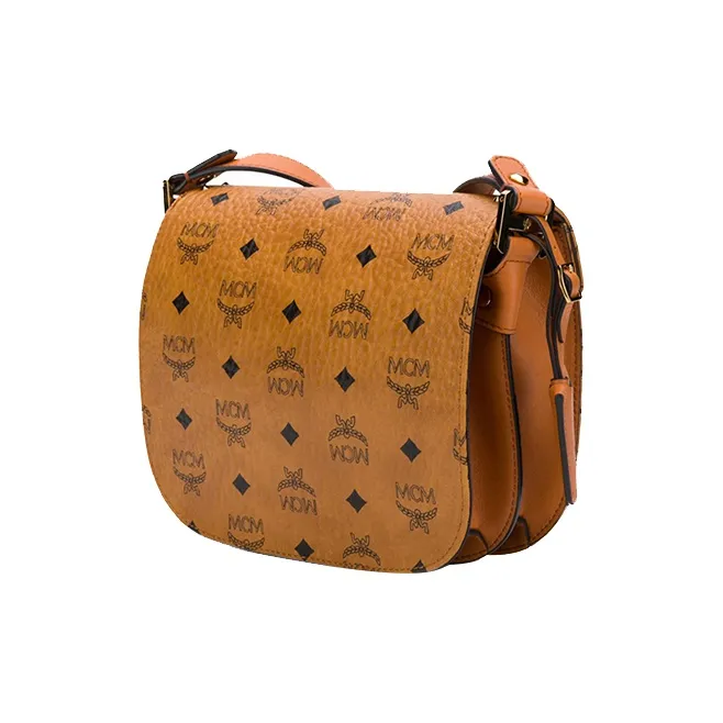 MCM Patricia Visetos Leather Saddle Bag, Shoulder Bag, Crossbody Bag Small Size Women's Brown Cognac-1