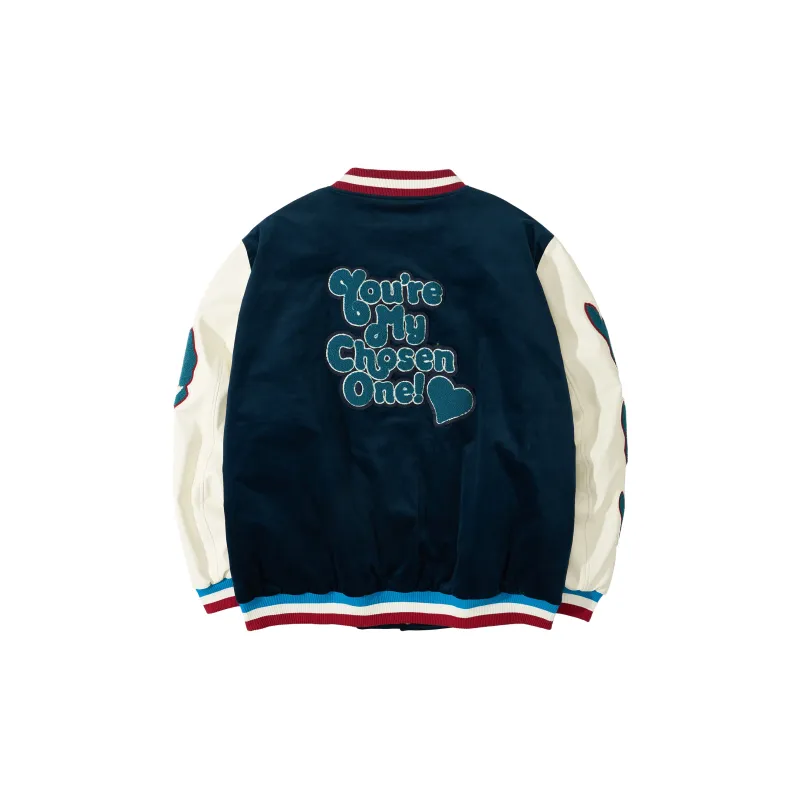 UNVESNO Brand Logo Letter Cartoon Baseball Collar Loose Fit Thickened Puffer Jacket Unisex Blue Green-1