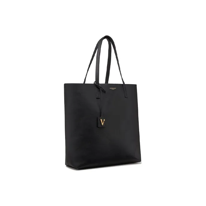 FANSIZHE Virtus Cow Leather Tote Bag Shopping Bag One Shoulder Handbag Men's Black-1