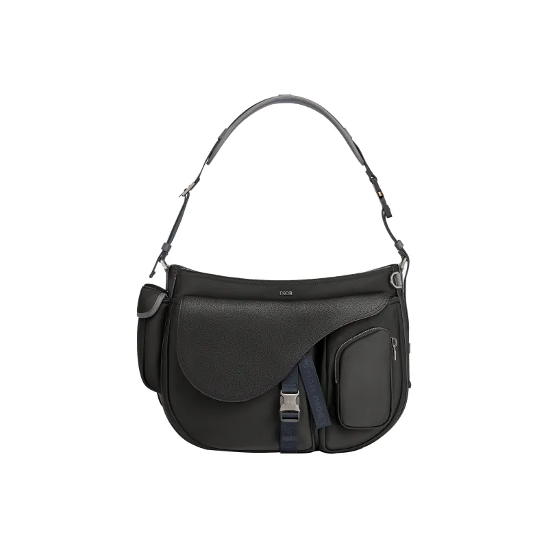 DIOR SACAI Collaboration Saddle Grained Calfskin Saddle Bag Handbag Shoulder Bag Crossbody Bag Men's Black/Navy-3