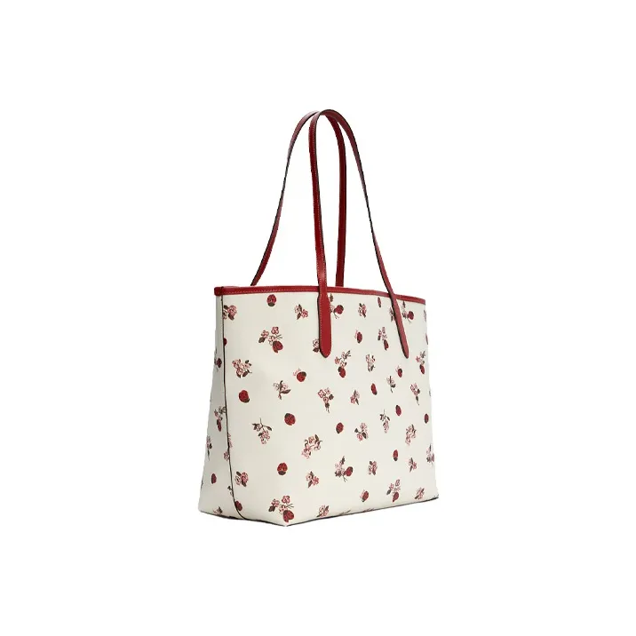 COACH City Coated Canvas With Smooth Leather Tote Bag, Shopping Bag, Shoulder Bag, Handbag Tubas Women's White-1