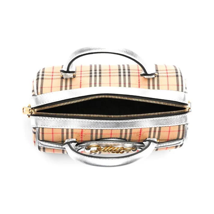 Burberry Leather Bowling Bag Handbag Shoulder Bag Crossbody Bag Small Size Women's Silver-4