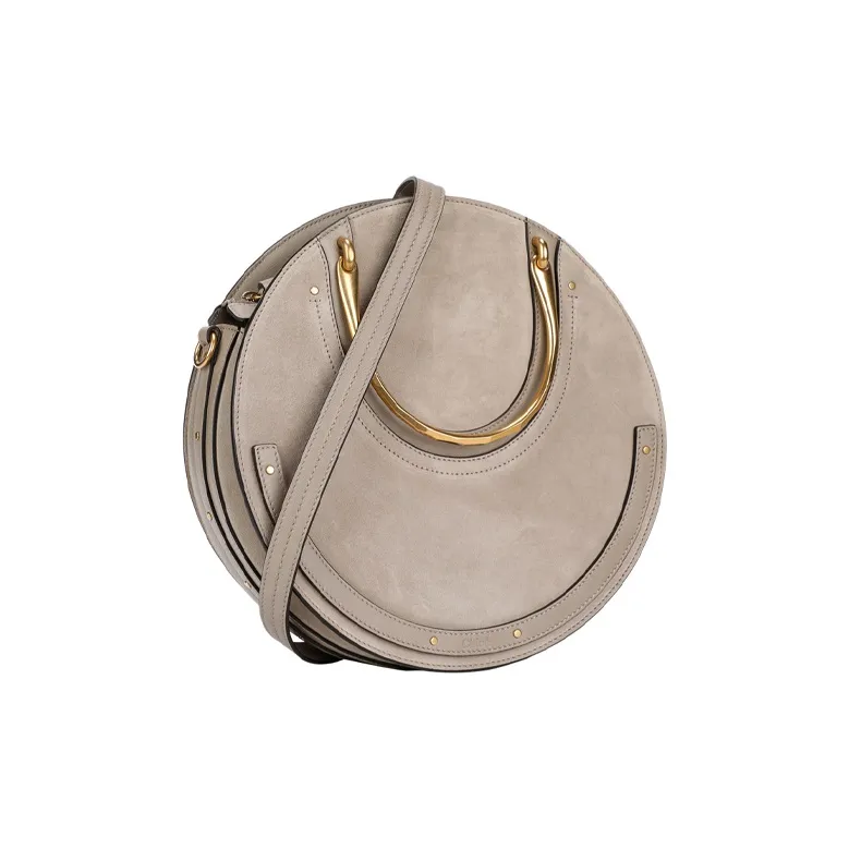 Chloe Cow Leather One Shoulder Handbag Crossbody Bag Medium Size Women's Gray-1