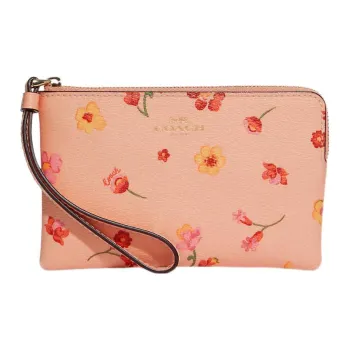 COACH Wristlet Leather Wallet Wrist Bag Small Size Women's Pink