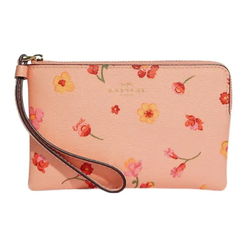 COACH Wristlet Leather Wallet Wrist Bag Small Size Women's Pink