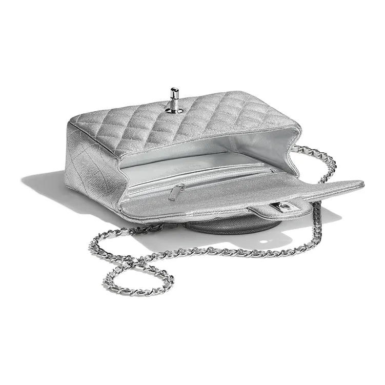 CHANEL Classic Flap CF Calfskin & Metal Crossbody One Shoulder Handbag Women's Silver-2
