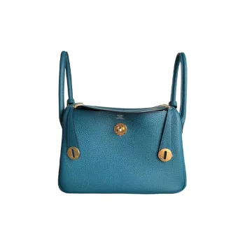 HERMES Lindy Taurillon Clemence Leather Crossbody Handbags Women's W0 Vert Bosphore Bosphorus Green