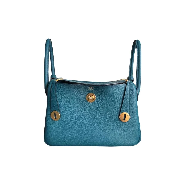 HERMES Lindy Taurillon Clemence Leather Crossbody Handbags Women's W0 Vert Bosphore Bosphorus Green-0