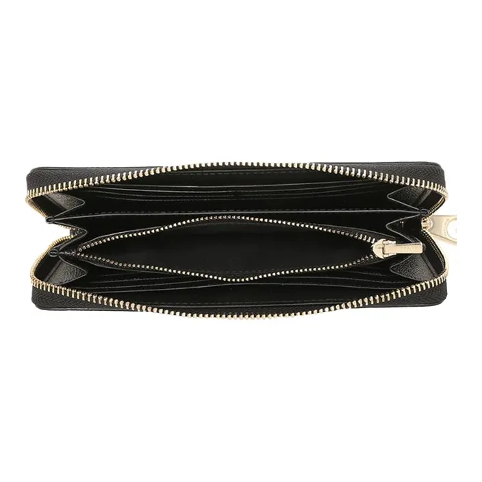 COACH Zip Around Leather Wallet Clutch Women's Black Gold-3