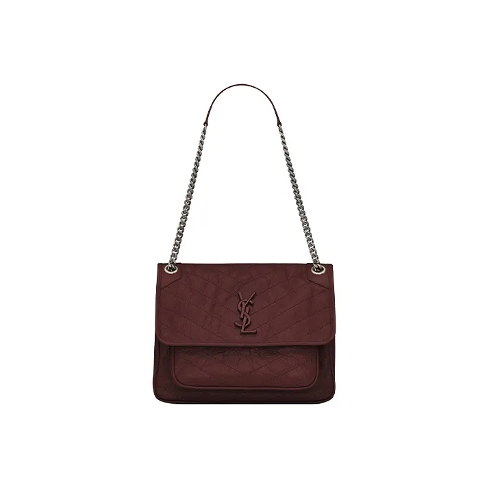 SAINT LAURENT Cow Leather Hobo Bag, Shoulder Bag, Crossbody Bag Medium Size Women's Burgundy-0
