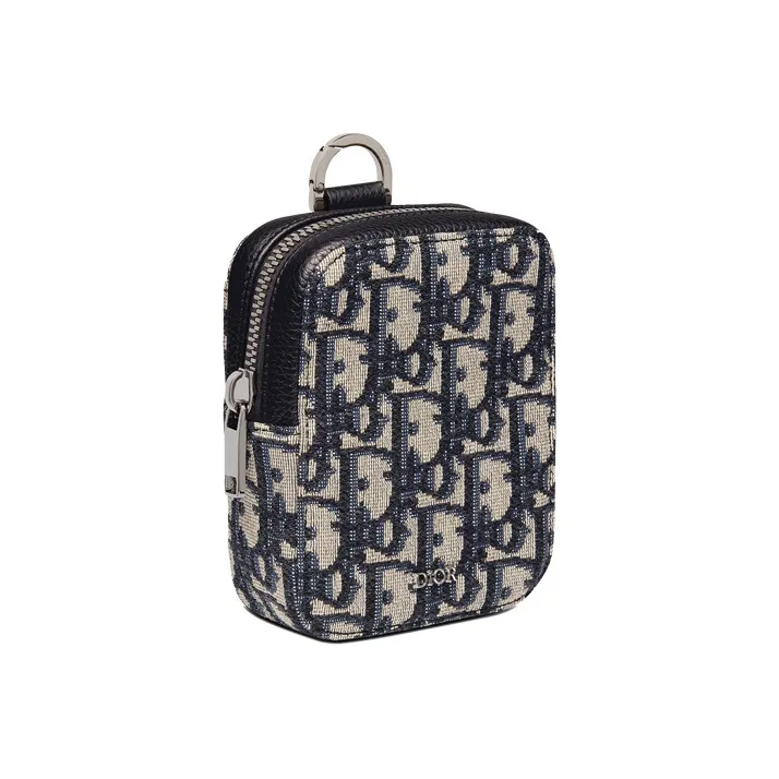 DIOR Printed Vertical Necklace Pouch Coin Purse Clutch Unisex Beige/Black-3