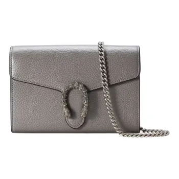 GUCCI Dionysus Cow Leather One Shoulder Handbag Crossbody Bag Mini Women's Gray