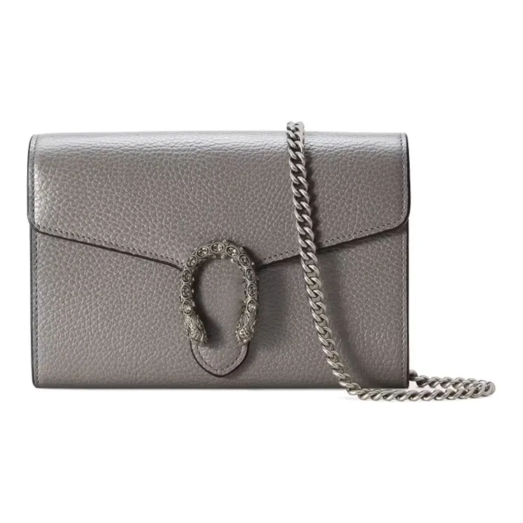 GUCCI Dionysus Cow Leather One Shoulder Handbag Crossbody Bag Mini Women's Gray-0