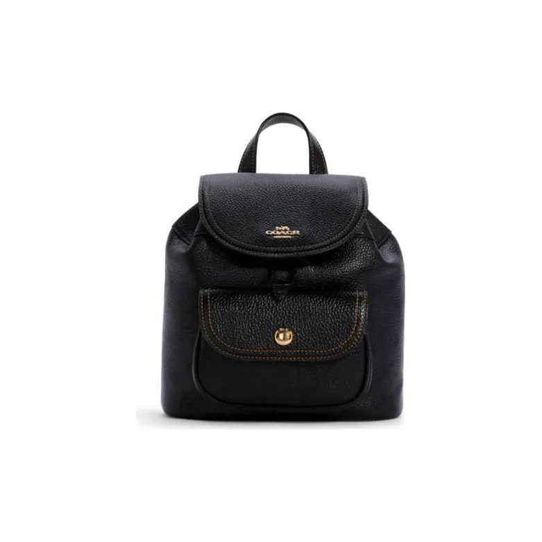 COACH Pennie Leather Backpack Small Size Women's Black-0