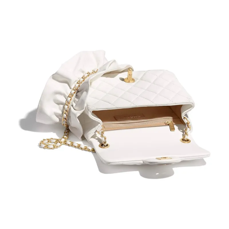 CHANEL Classic Flap CF Sheepskin Crossbody Bag, Shoulder Bag Women's White-2