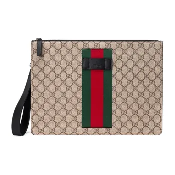 GUCCI Canvas With Leather Wrist Bag Canvas Bag Clutch Men's Ebony/Black