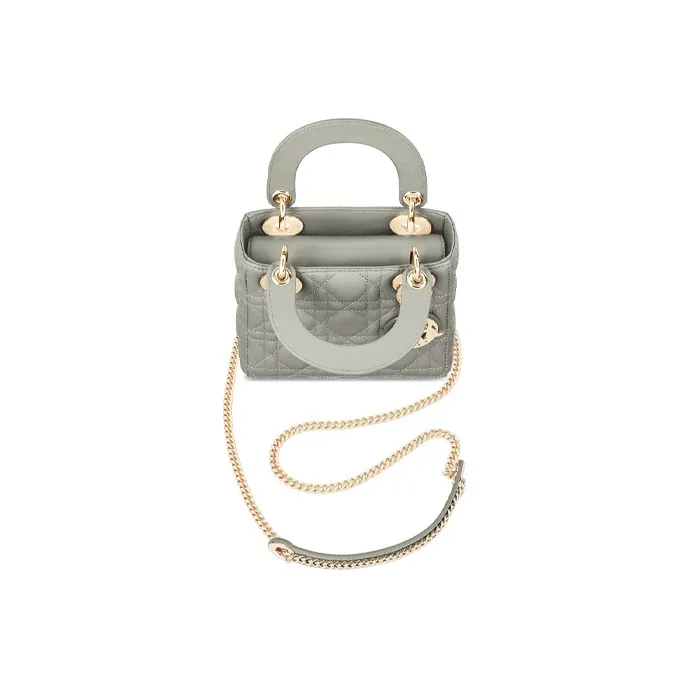 DIOR Lady Dior Sheepskin Dior Bag Shoulder Bag Crossbody Bag Handbag Mini Women's Gray-3