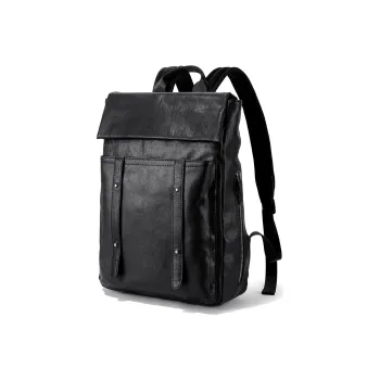 Ace Paul Top Grain Cow Leather Laptop Backpack Large Size Unisex Cool Black