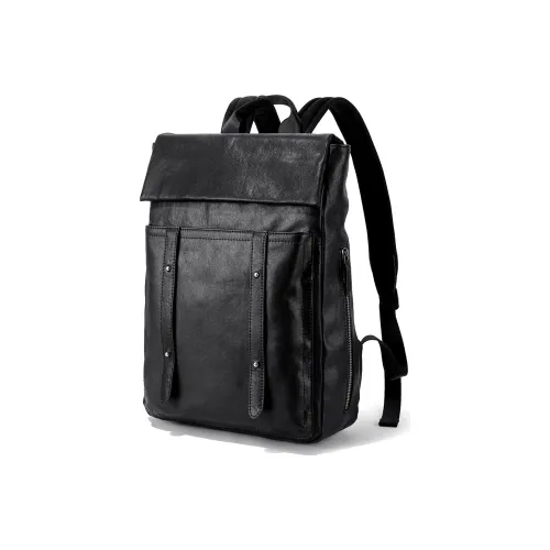 Ace Paul Top Grain Cow Leather Laptop backpack FAIRY Large Size Unisex Cool Black