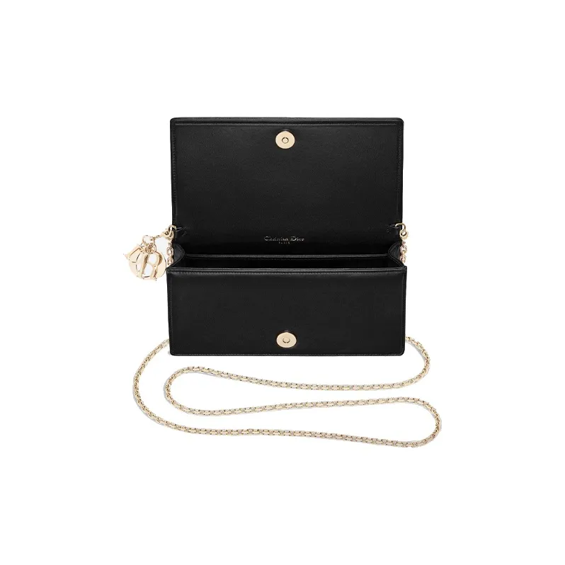 DIOR Lambskin Clutch, Shoulder Bag, Crossbody Bag Small Size Women's Black-3