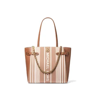 MICHAEL KORS Carmen Cow Leather Tote Bag, Shopping Bag, Shoulder Bag, Handbag Large Size Women's Leather Brown & Ecru