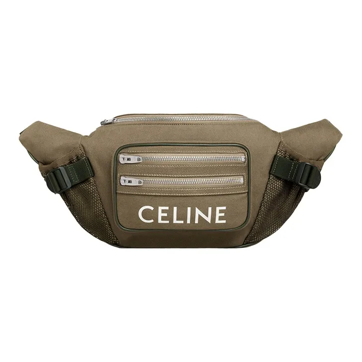 CELINE Polyamide Fabric Sling Bag, Crossbody Bag, Fanny Pack Tubas Men's Khaki Green-0