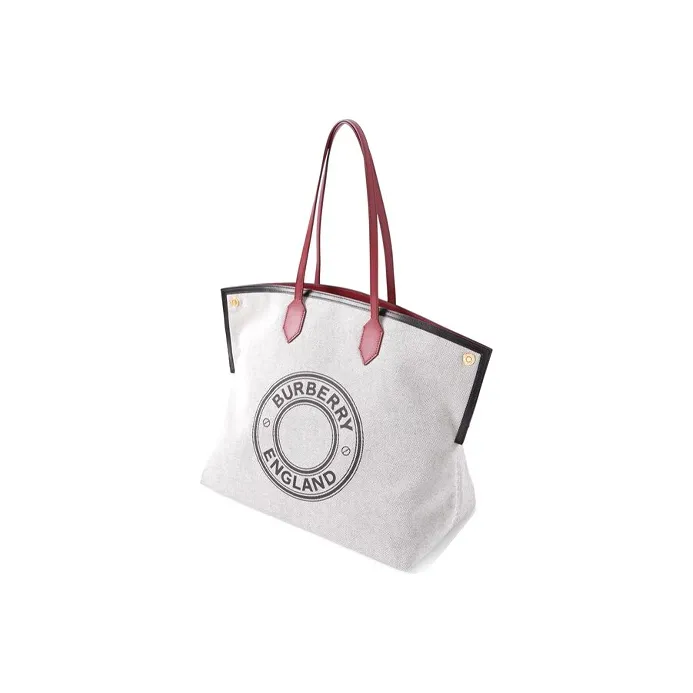 Burberry Cotton Patchwork Canvas Tote Bag Shopping Bag Handbag Shoulder Bag Women's Black White-1