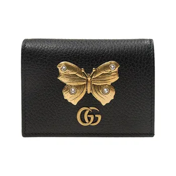 GUCCI Cow Leather Coin Purse Women's Black