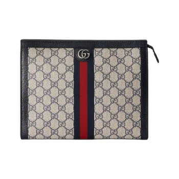GUCCI Canvas With Leather Clutch Unisex Blue