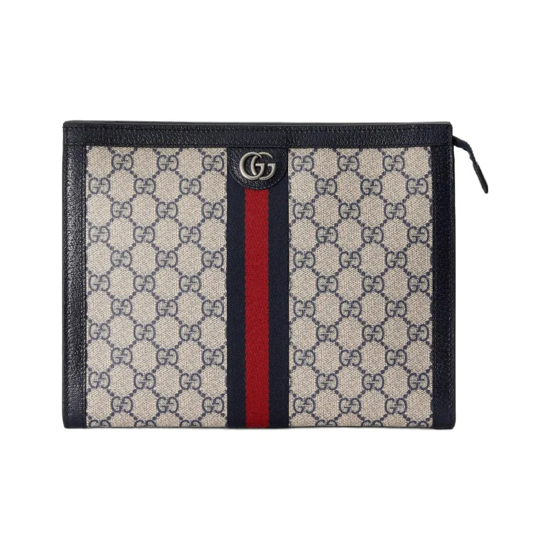 GUCCI Canvas With Leather Clutch Unisex Blue-0