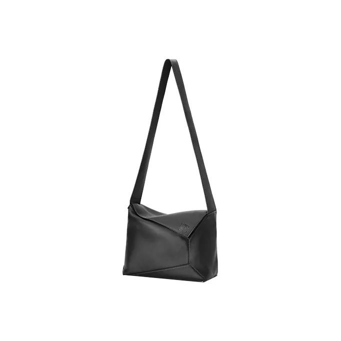 LOEWE Puzzle Smooth Calf Leather Hobo Bag Shoulder Bag Crossbody Bag Sling Bag Men's Black-2