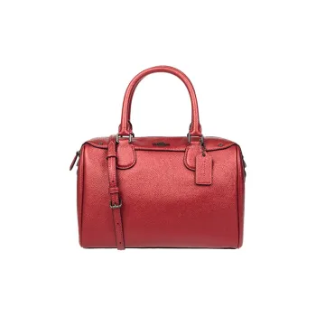 COACH Bennett Leather Boston Bag, Shoulder Bag, Crossbody Bag, Handbag Women's Metal Red