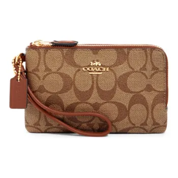COACH Corner Zip Canvas With Leather Coin Purse Pochette Clutch Regular Women's Brown