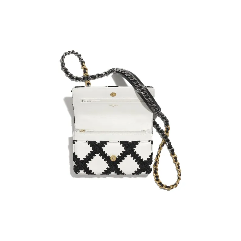 CHANEL 19Bag Calfskin Handbag, Shoulder Bag, Crossbody Bag Women's Black White-2
