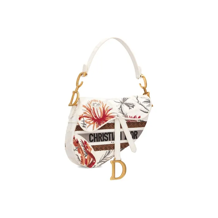 DIOR Saddle Embroidery Saddle Bag, Shoulder Bag, Handbag Women's White-1