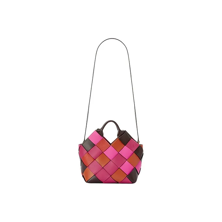 LOEWE Surplus Calfskin Basket Bag Woven Bag Handbag Shoulder Bag Crossbody Bag Small Size Women's Orange/Pink-3