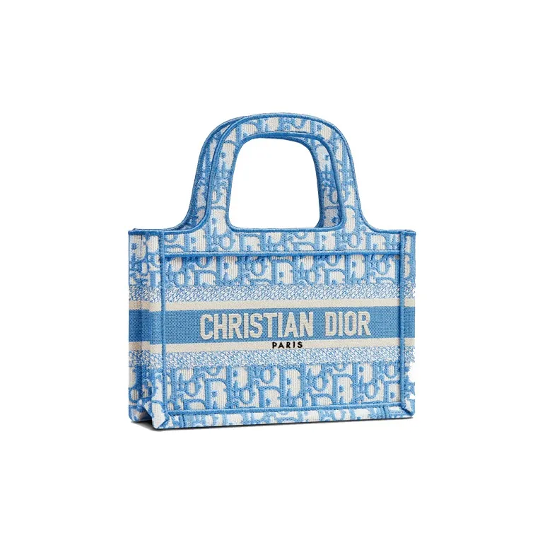 DIOR BookTote Embroidery Tote Bag Shopping Bag Handbag Mini Women's Cornflower Blue-2