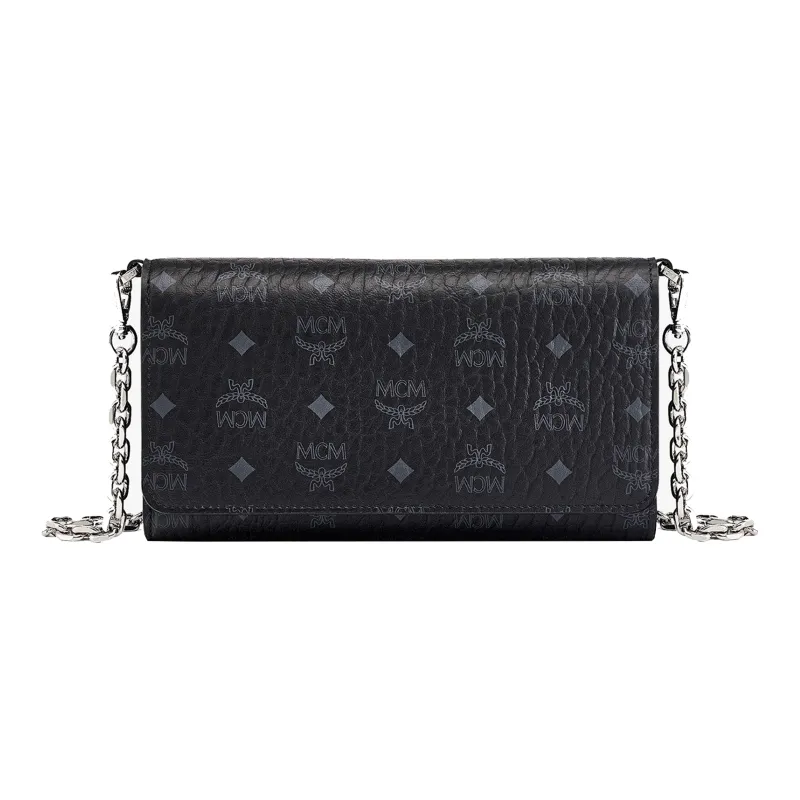 MCM Essential Visetos Origina Leather Cell Phone Pouch, Wallet, Crossbody Bag Unisex Black-0