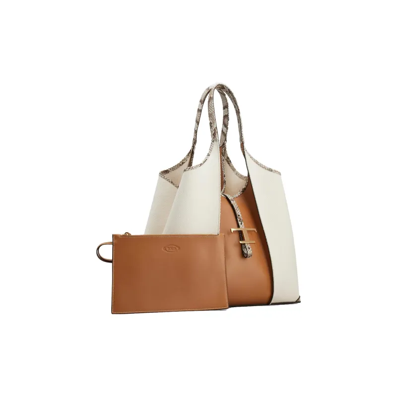 TOD'S Canvas With Leather Handbag Medium Size Women's Brown/Beige-1