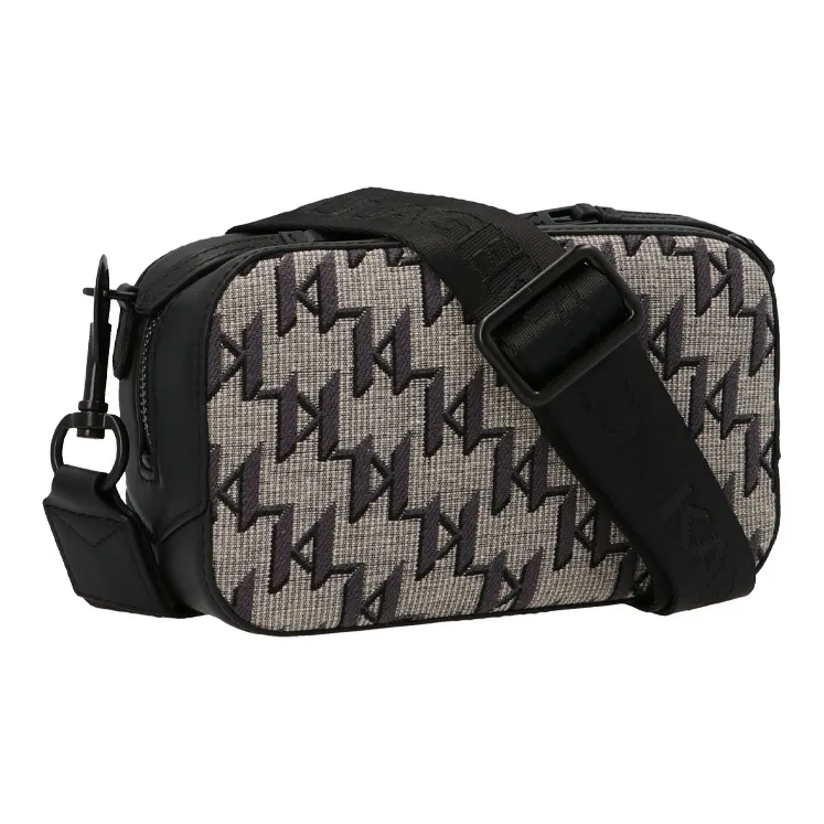 KARL LAGERFELD Canvas With Leather Camera Bag, Small Square Bag, Shoulder Bag, Crossbody Bag Unisex Black-1
