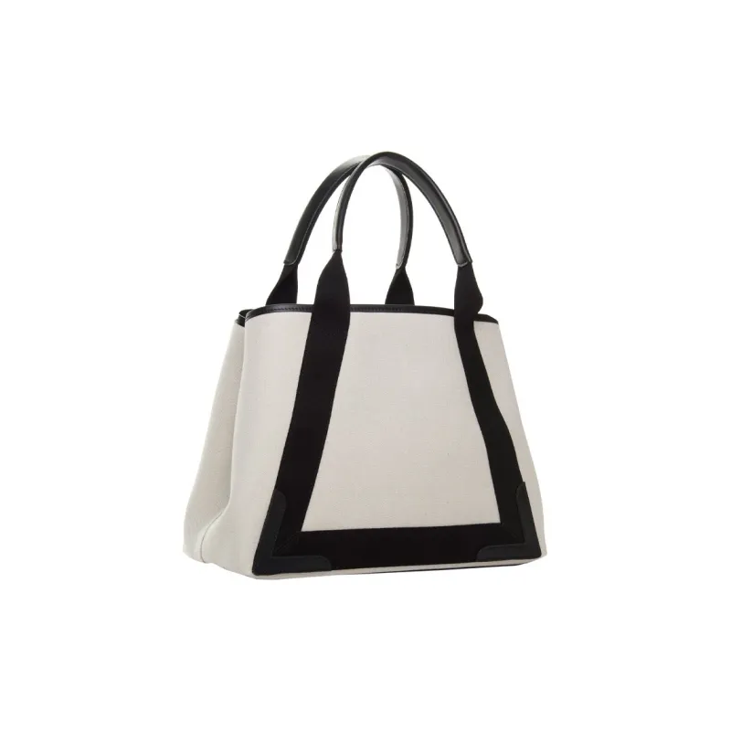 Balenciaga Navy Cow Leather, Cotton, Canvas Bag, Handbag, Shoulder Bag Medium Size Women's Black/Beige-3