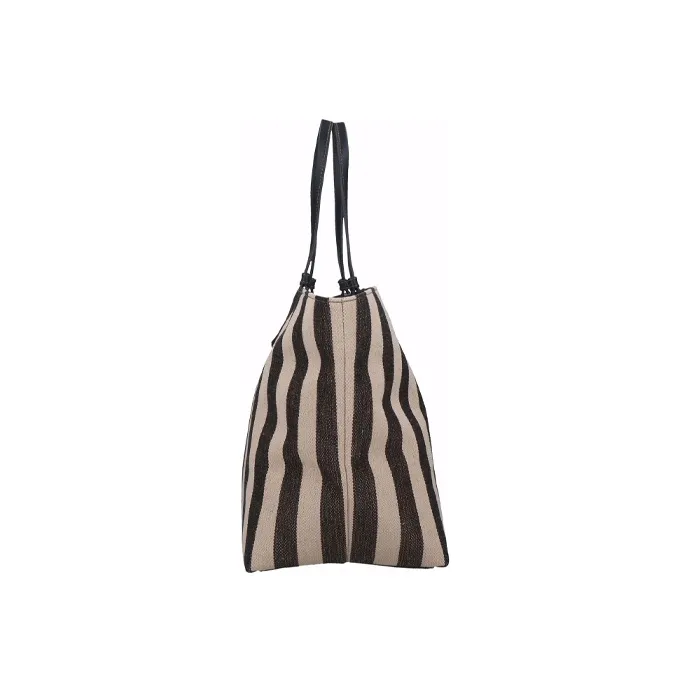 Furla Meraviglia Cotton With Leather Tote Bag Shopping Bag Shoulder Bag Handbag Medium Size Unisex Black-4