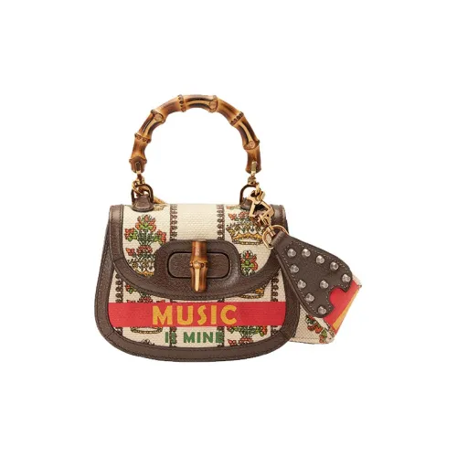 GUCCI Leather Handbag Mini Women's Ivory White/Brown