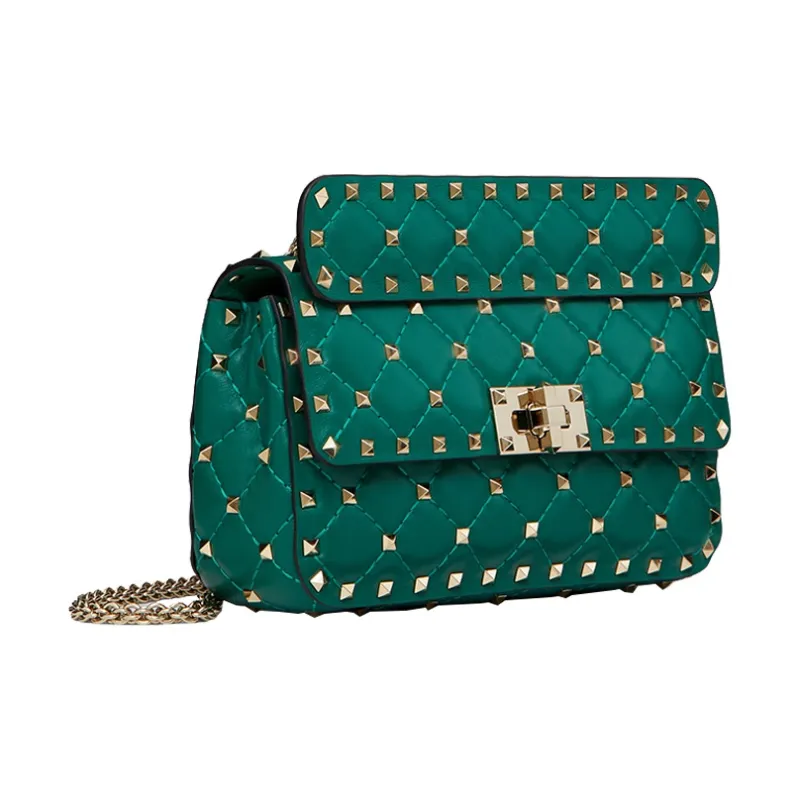 Valentino ROCKSTUD SPIKE Soft Sheep Leather Handbag Shoulder Bag Crossbody Bag Small Size Women's Green-1
