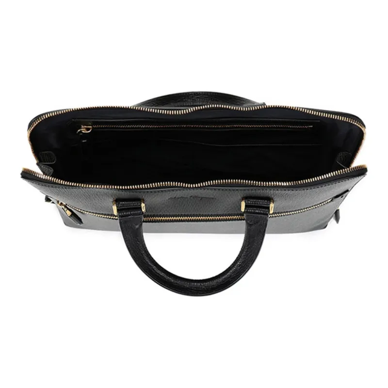 FERRAGAMO Cow Leather Briefcase, Laptop Bag, Business Bag, Handbag Men's Black-5