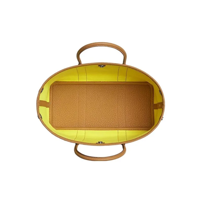 HERMES Garden Party Calfskin Garden Bag Handbag Women's Beige Yellow-2