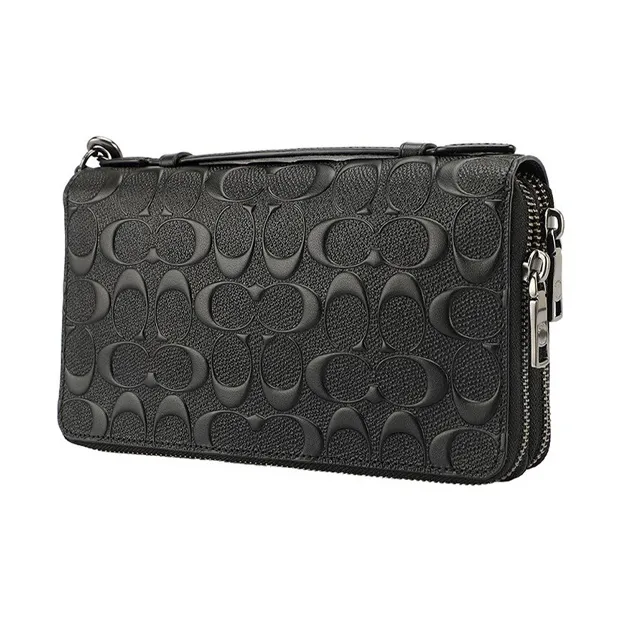 COACH Double Zip Wallet Leather Clutch Handbag Wallet Handbag Regular Men's Black-1